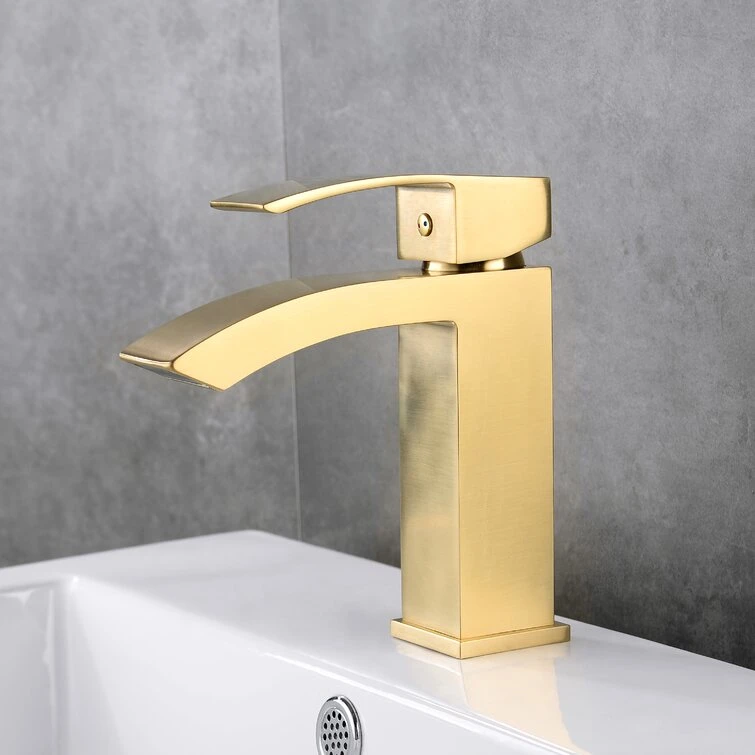 Aquacubic Cold Hot Bathroom Basin Faucet Copper Bottom Square Single Hole Household Gold Sink Taps