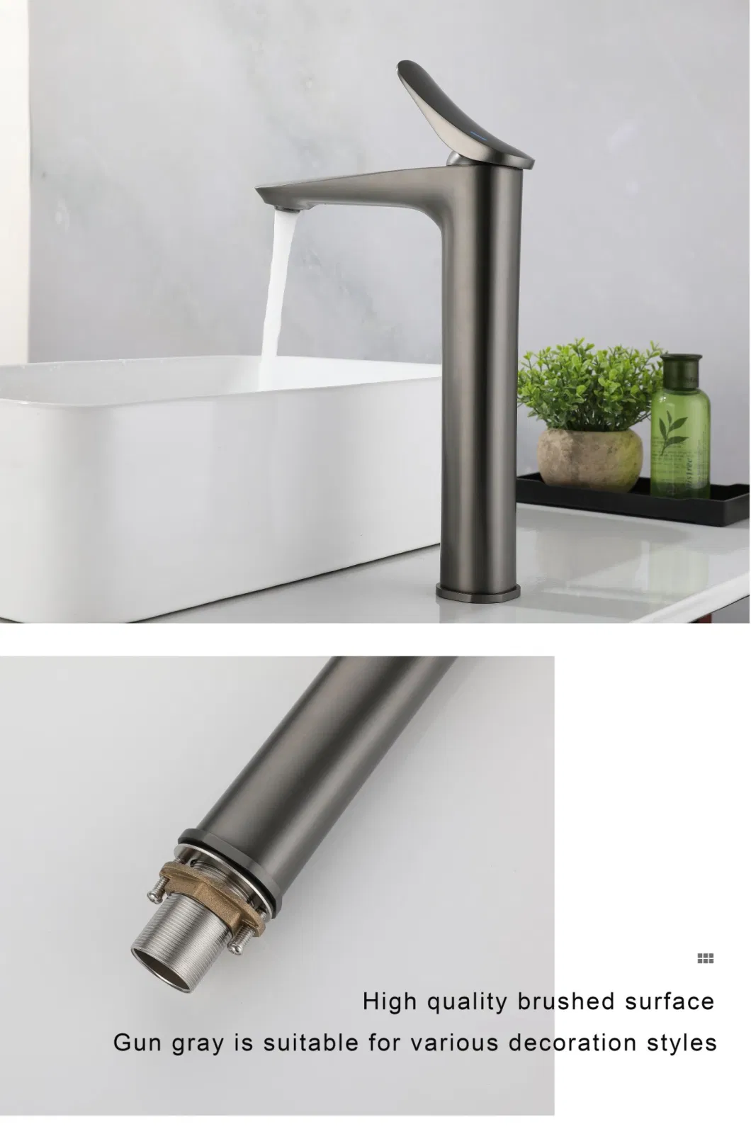 Modern Style Gun Gary Hot and Cold Copper Long Bathroom Tap