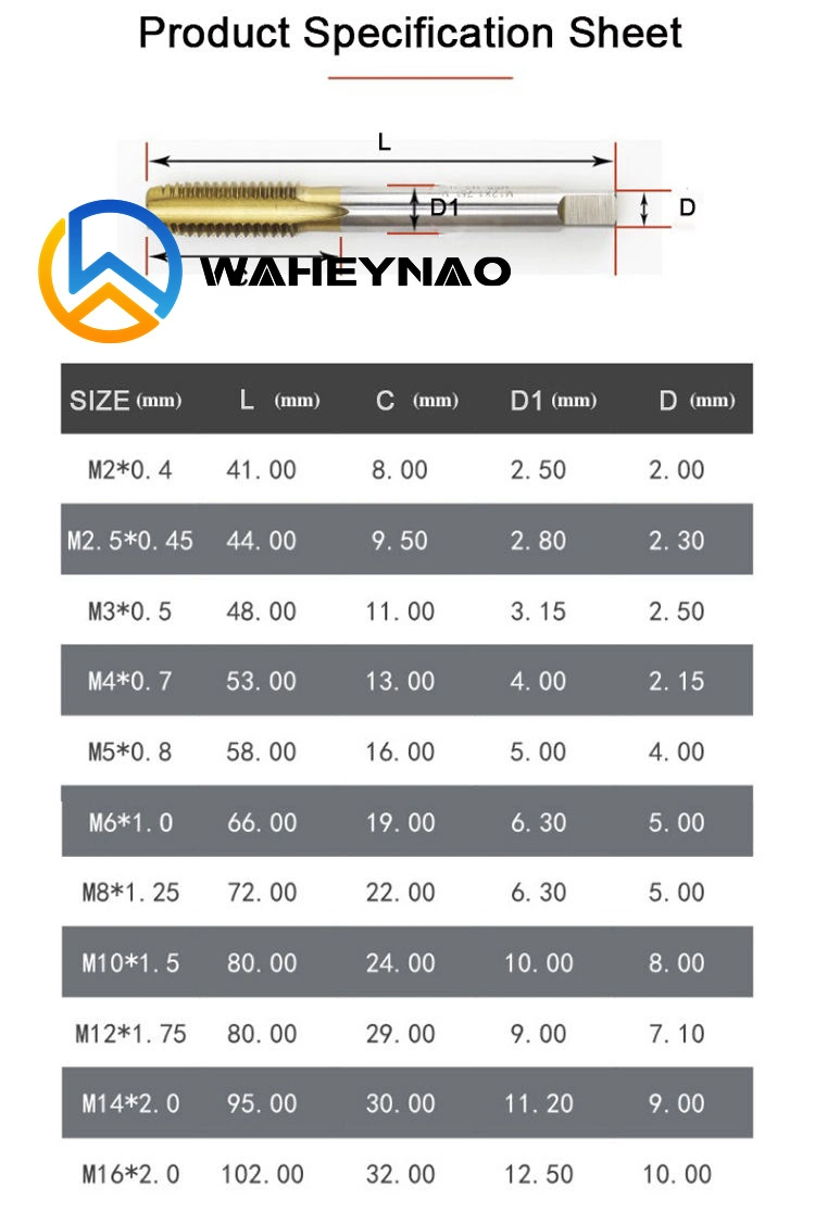 Waheynao HSS M35 Straight Tap M35 Combination Flute Solid Carbide Dies Taps Screw Taps