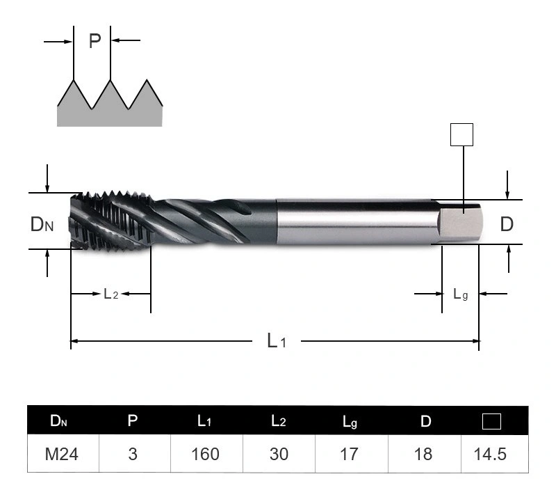 CNC Tool Helix Tap DIN JIS Standard HSS Fluted Ticn-Al Spiral Tap