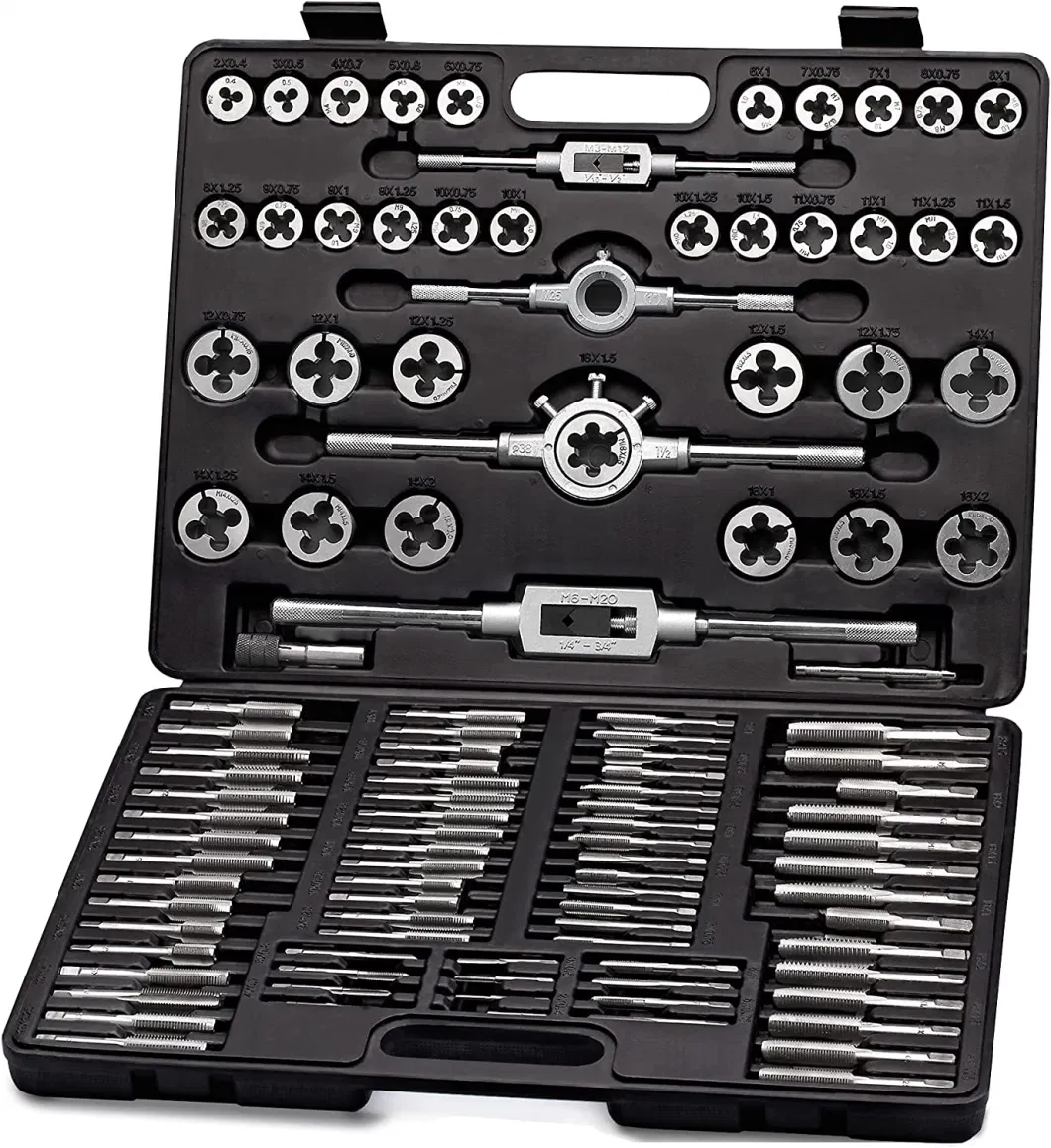 Threading Tap and Die Tool Metric or SAE Set in Hand Box 110 PCS Thread Cutting Tap. and Master Tapping Metrik Titanium Pieces