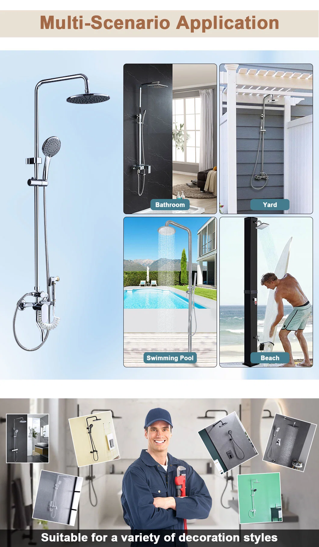 Wall Mounted Hand Spray Mixer Tap Thermostatic Shower Faucet Set