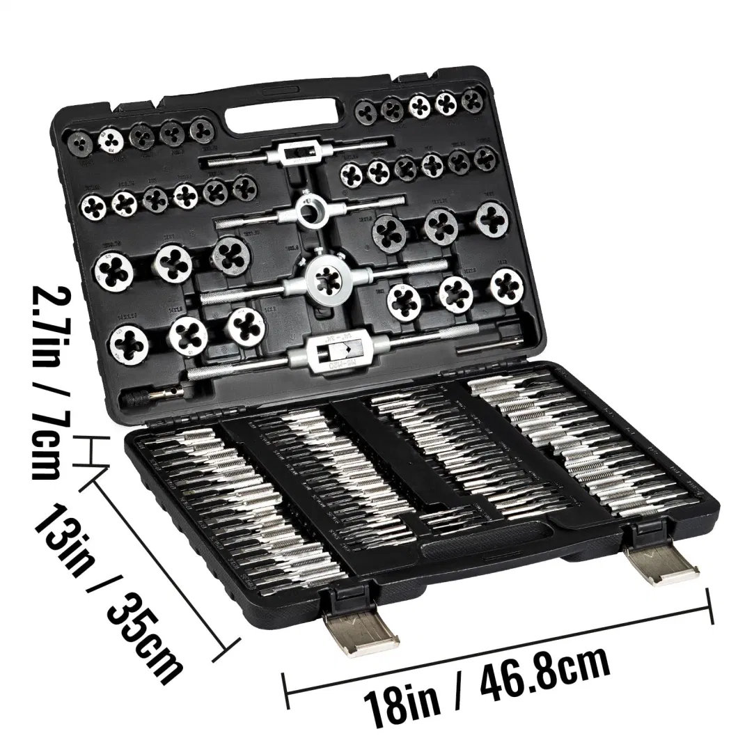 Threading Tap and Die Tool Metric or SAE Set in Hand Box 110 PCS Thread Cutting Tap. and Master Tapping Metrik Titanium Pieces