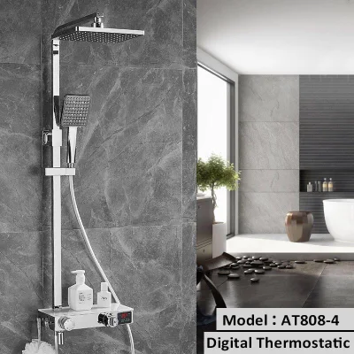 Plaza de cuarto de baño 3 Funciones expuestos en la pared de precipitaciones Headshower Sistema de tubo de acero inoxidable combinado grifo ducha de mano con spray