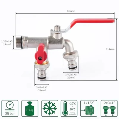 DN15-DN20 Jardín de latón grifo Cocina Jardín Doble Abierto Doble Control Fregadero exterior grifo para lavadora