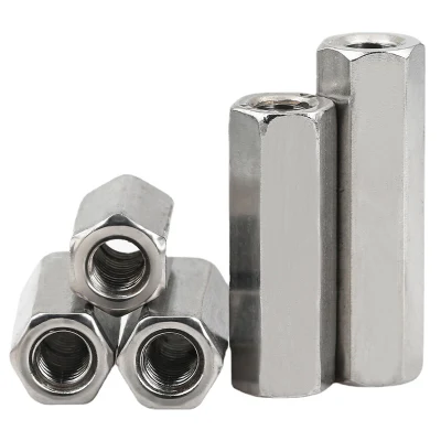 Mejor Precio Hex Connecting Blanco Zinc Plating grueso Métrico Alto Tuerca de acoplamiento larga de cabeza hexagonal de calidad