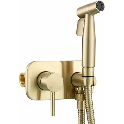 Baño de ducha de acero inoxidable bidet portátil caliente y Agua fría manguera de ducha bidet WC conjunto completo cepillado Oro