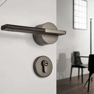  Aleación de zinc cerradura de lujo de la puerta Mango moderno de cuero de la puerta para Puertas interiores