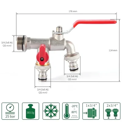 DN15-DN20 Jardín de latón grifo Cocina Jardín Doble Abierto Doble Control Fregadero exterior grifo para lavadora