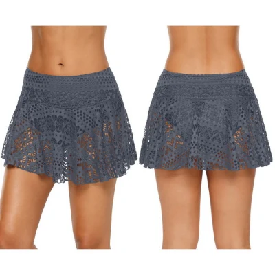 Sexy encaje Crochet Swim Faldas Bañador de parte inferior de bikini Bragus incorporado, Natación Lace Skorts Lencería para mujer Traje de baño Falda inferior ropa de playa
