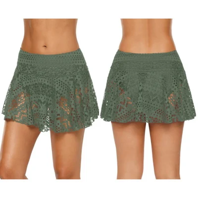 Sexy encaje Crochet Swim Faldas Bañador de parte inferior de bikini Bragus incorporado, Natación Lace Skorts Lencería para mujer Traje de baño Falda inferior ropa de playa