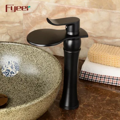  Fyeer Nueva Moda Big Spout Baño Cascada Negro vaso Faucet