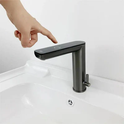 Diseño moderno Cañón Gris Smart Touch Cuenca de latón grifo caliente Y el grifo del sensor automático del mezclador de frío