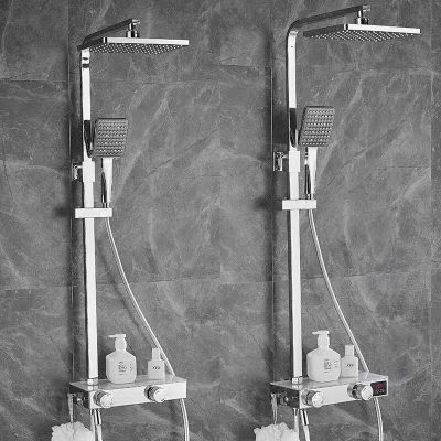 Plaza de cuarto de baño 3 Funciones expuestos en la pared de precipitaciones Headshower Sistema de tubo de acero inoxidable combinado grifo ducha de mano con spray