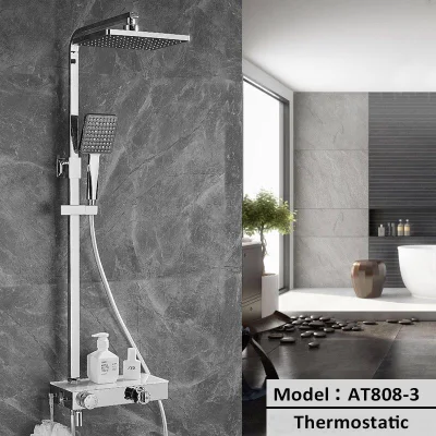 Plaza de cuarto de baño 3 Funciones expuestos en la pared de precipitaciones Headshower Sistema de tubo de acero inoxidable combinado grifo ducha de mano con spray