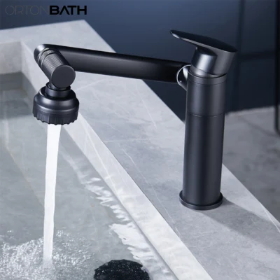  Ortonbath 1080 grados grifo giratorio para baño Pica Negro mate Grifo de cocina con spray giratorio de gran ángulo de doble función