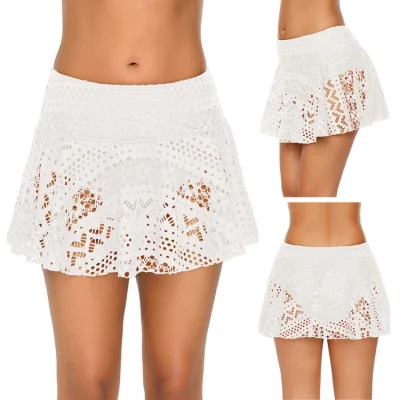 Sexy encaje Crochet Swim Faldas Bañador de parte inferior de bikini Bragus incorporado, Natación Lace Skorts Lencería para mujer Traje de baño Falda inferior ropa de playa