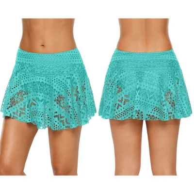 Sexy encaje Crochet Swim Faldas Bañador de parte inferior de bikini Bragus incorporado, Natación Lace Skorts Lencería para mujer Traje de baño Falda inferior ropa de playa