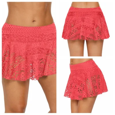 Sexy encaje Crochet Swim Faldas Bañador de parte inferior de bikini Bragus incorporado, Natación Lace Skorts Lencería para mujer Traje de baño Falda inferior ropa de playa