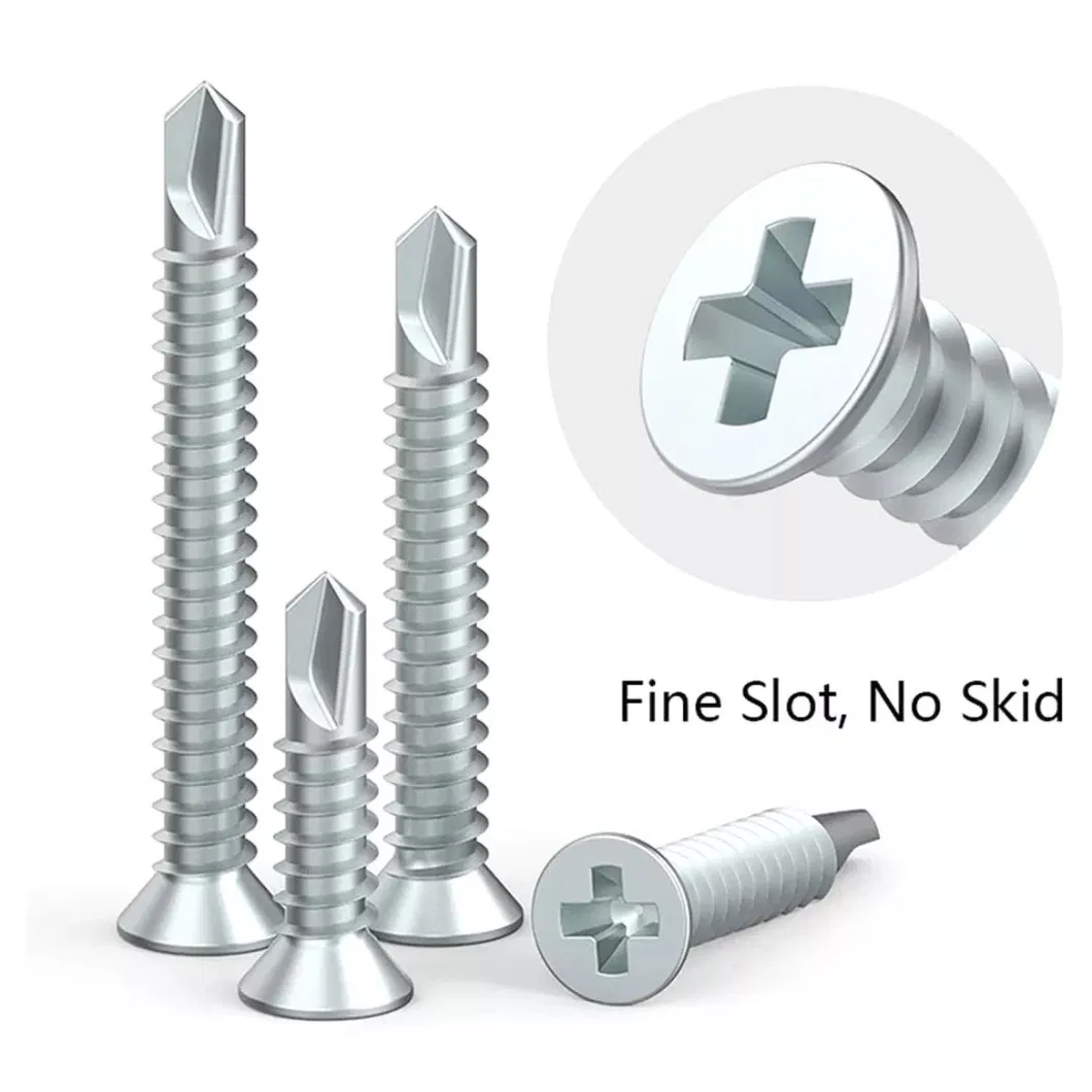 White Zinc Flat Head Cross Tapping Screw Carbon Steel Self Drilling Screw