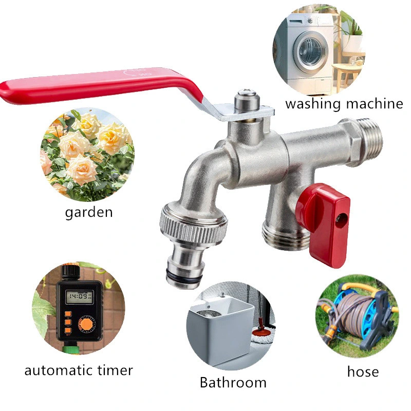 Brass Ball Valve Large Flow Faucet Used for Garden Hoses/Outdoor Antifreeze Tap/Washing Machines/Double Outlet Tap