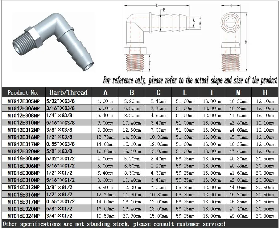 7.9mm ID Tubing G1/2&quot; Male Threading in-Line Plastic Hose Barb Fittings Thread Connector