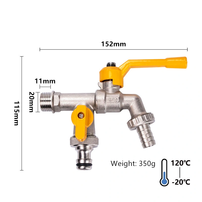 Brass Ball Valve Large Flow Double Outlet Faucet Used for Garden Hoses/Outdoor Antifreeze Tap/Washing Machines/Sinks