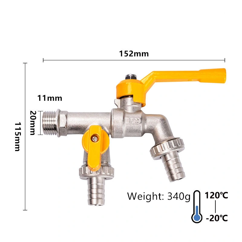 Brass Ball Valve Large Flow Double Outlet Faucet Used for Garden Hoses/Outdoor Antifreeze Tap/Washing Machines/Sinks