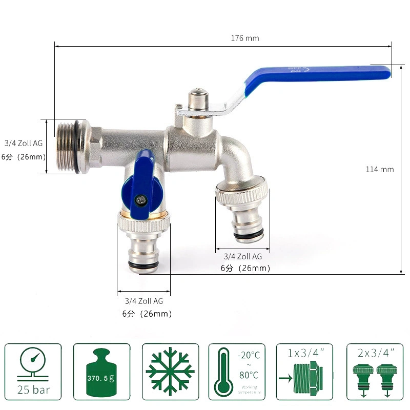 Brass Ball Valve Large Flow Faucet Used for Garden Hoses/Outdoor Antifreeze Tap/Washing Machines/Double Outlet Tap