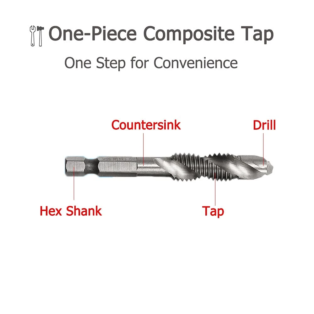 Hex Shank HSS Twist Tap Drill Bit Set for Drilling Tapping Chamfering