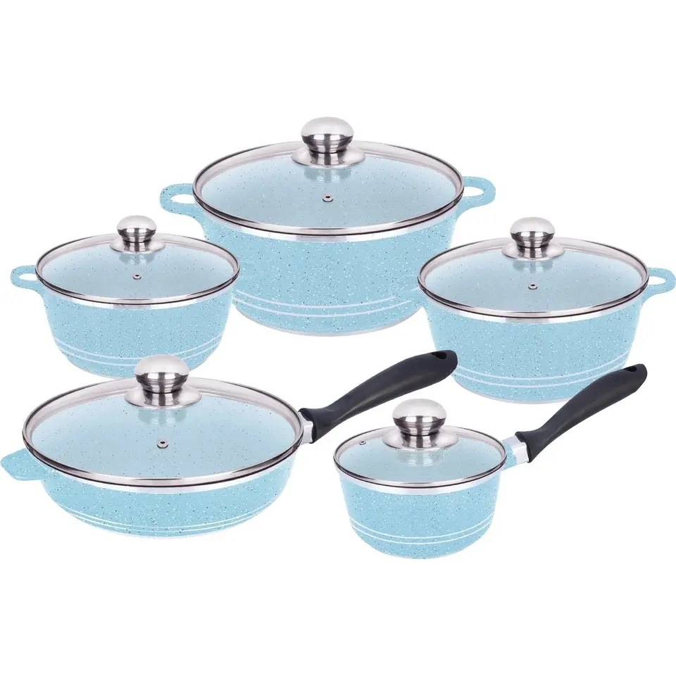 Popular 10PCS Die Casting Aluminum Cookware Set Granite Non-Stick Cook Pot Milk Pot 20/24/28cm Casserole Set with 28cm Fry Pan