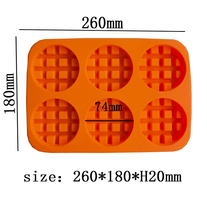 High Quality 6 Cavity Silicone Round Waffle Cookie Cake Mold