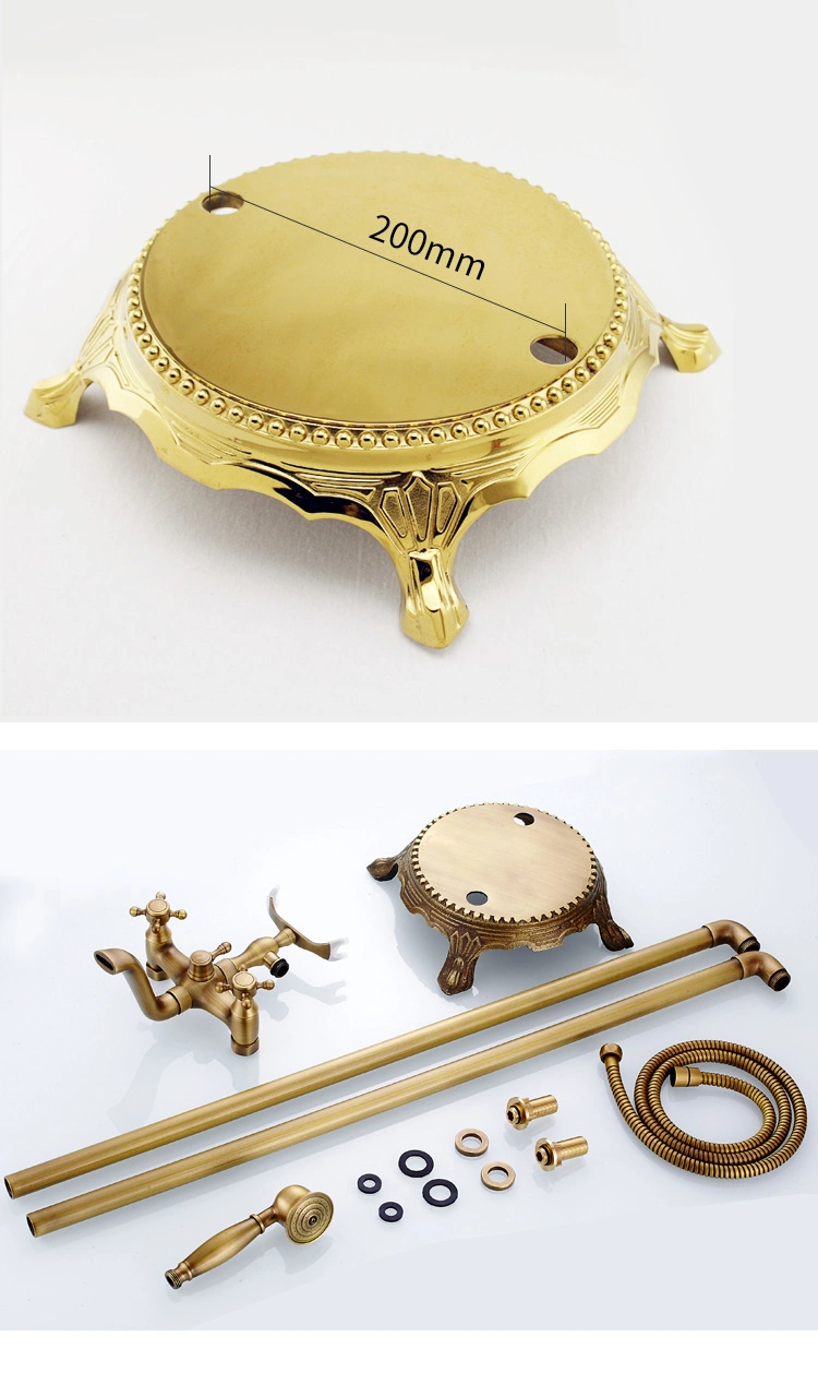 Classical Full Brass Retro Floor-Standing Double-Column Vertical European-Style Chaise Bathtub Faucet