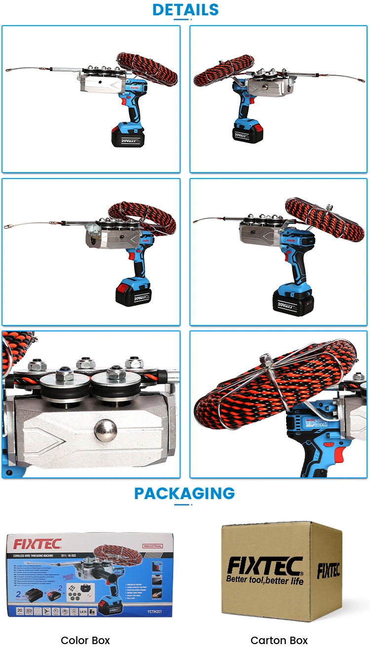 Fixtec 20V Li-ion Brushless Wire Threading Machine Automatic Electric Set Plumber Wire Puller Pulling Tool