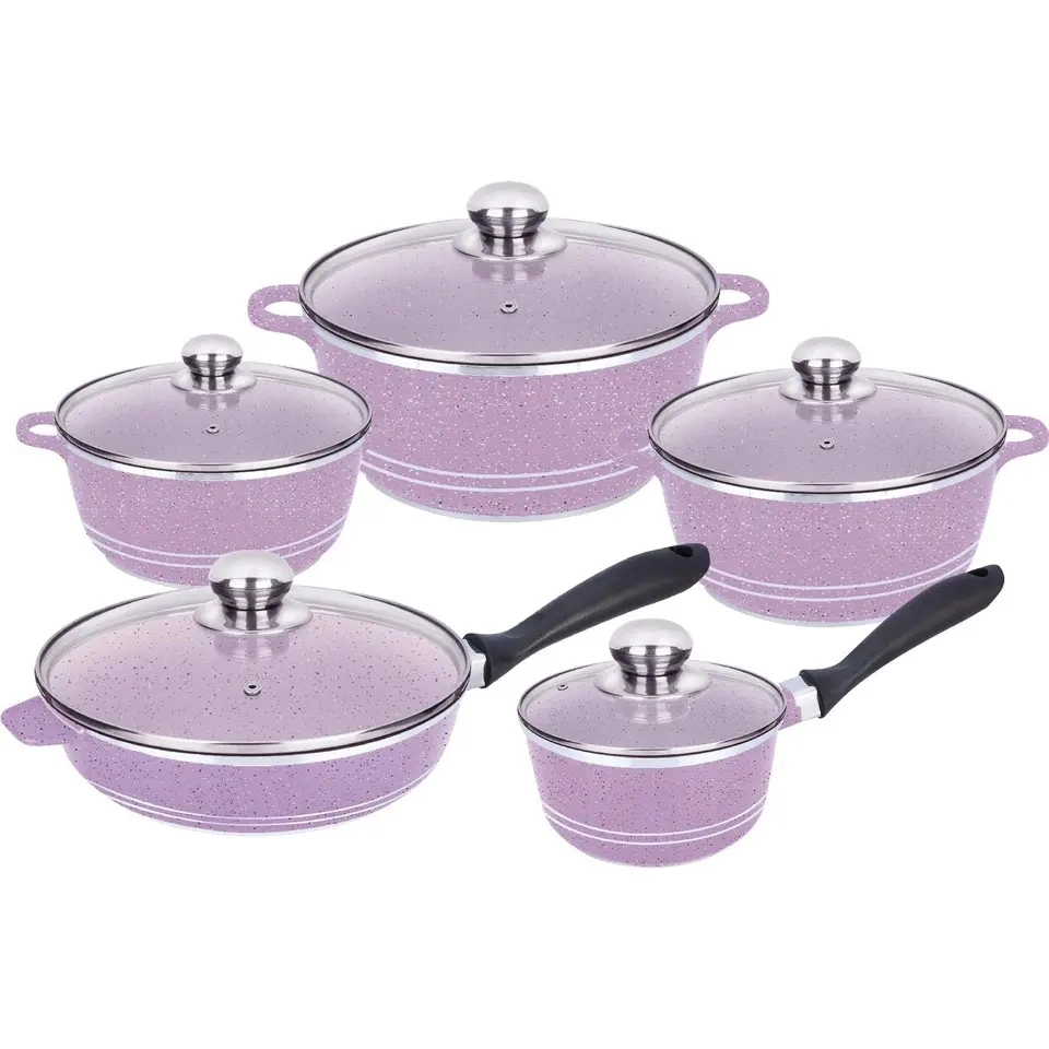 Popular 10PCS Die Casting Aluminum Cookware Set Granite Non-Stick Cook Pot Milk Pot 20/24/28cm Casserole Set with 28cm Fry Pan