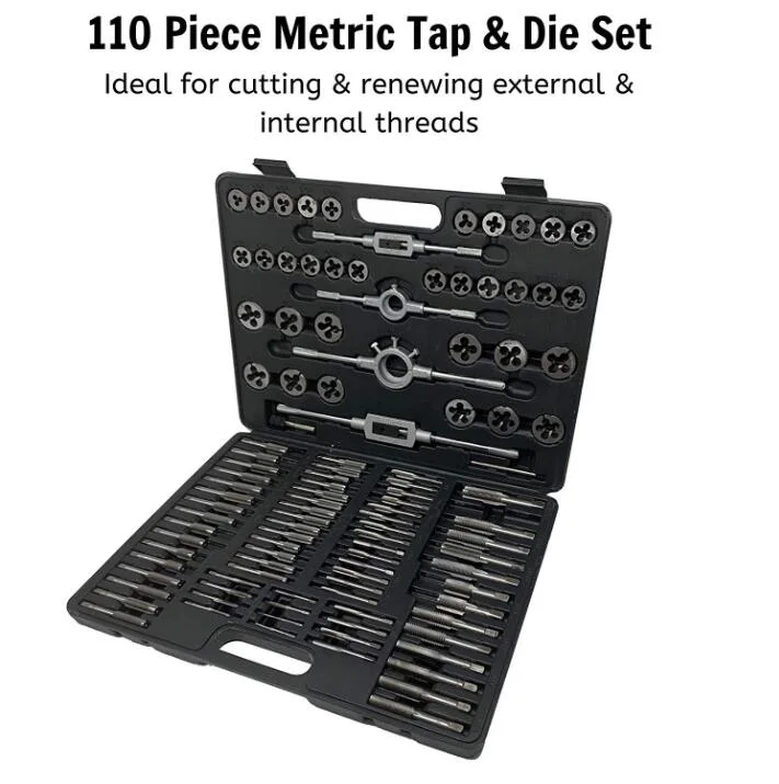 110 Piece Hardened Alloy Steel Metric Tap and Die Threading Tool Set with Storage Case