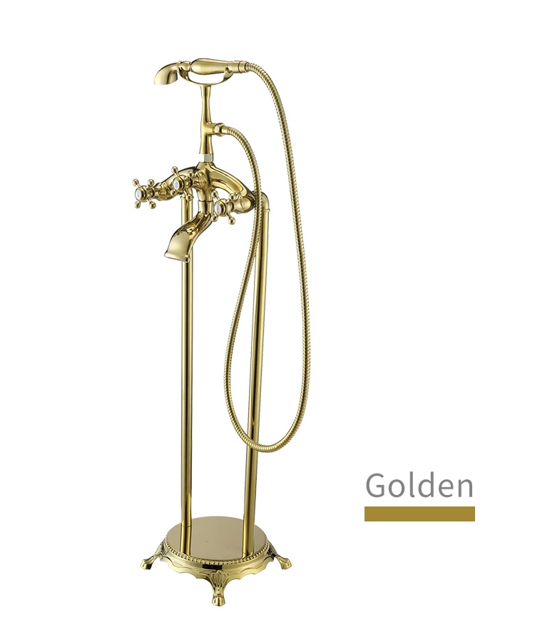 Classical Full Brass Retro Floor-Standing Double-Column Vertical European-Style Chaise Bathtub Faucet