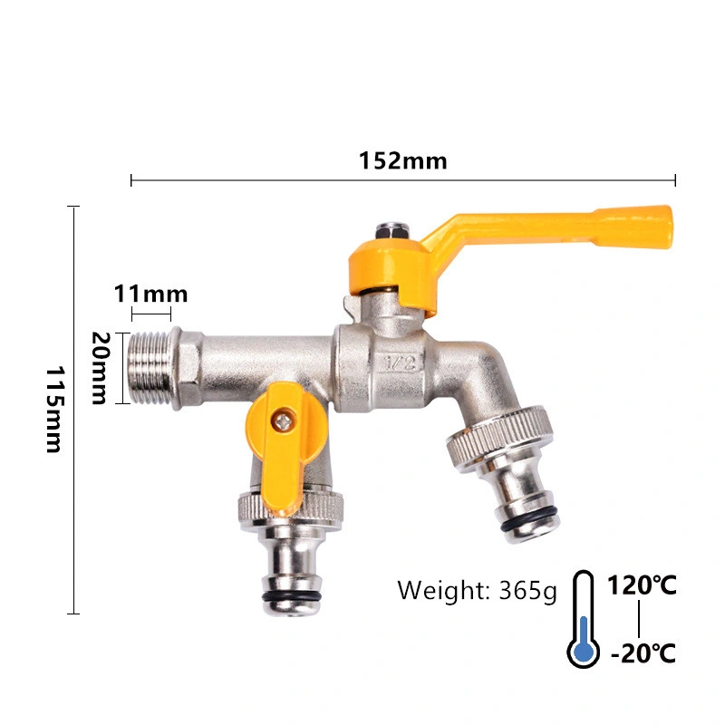 Brass Ball Valve Large Flow Double Outlet Faucet Used for Garden Hoses/Outdoor Antifreeze Tap/Washing Machines/Sinks