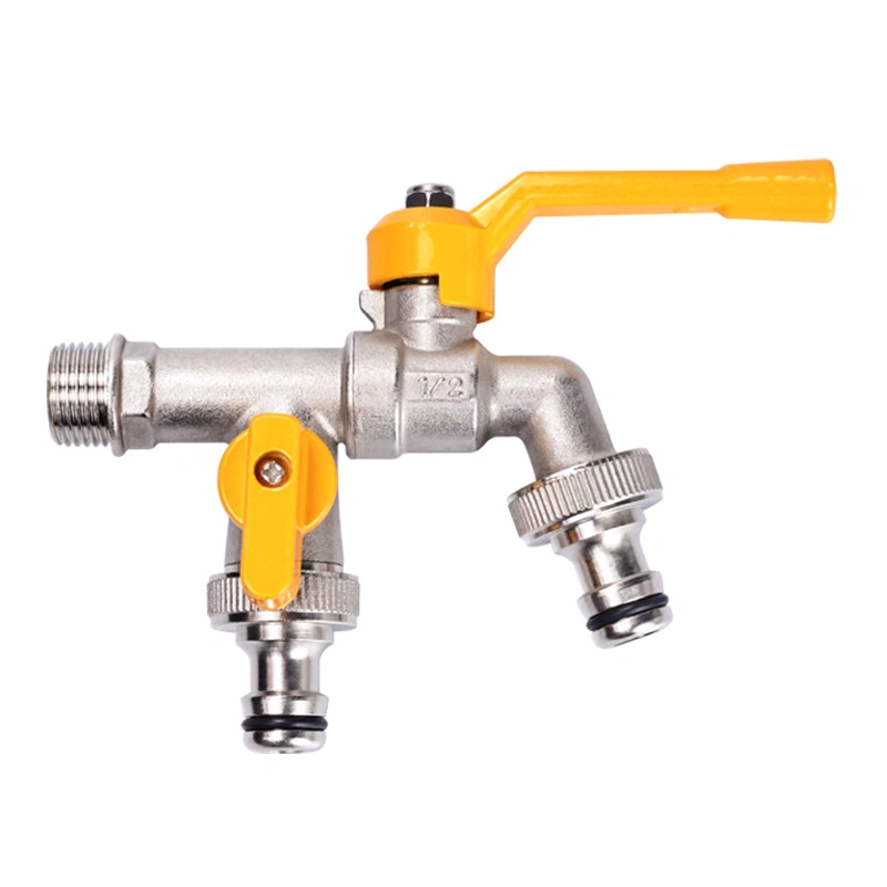 Brass Ball Valve Large Flow Double Outlet Faucet Used for Garden Hoses/Outdoor Antifreeze Tap/Washing Machines/Sinks