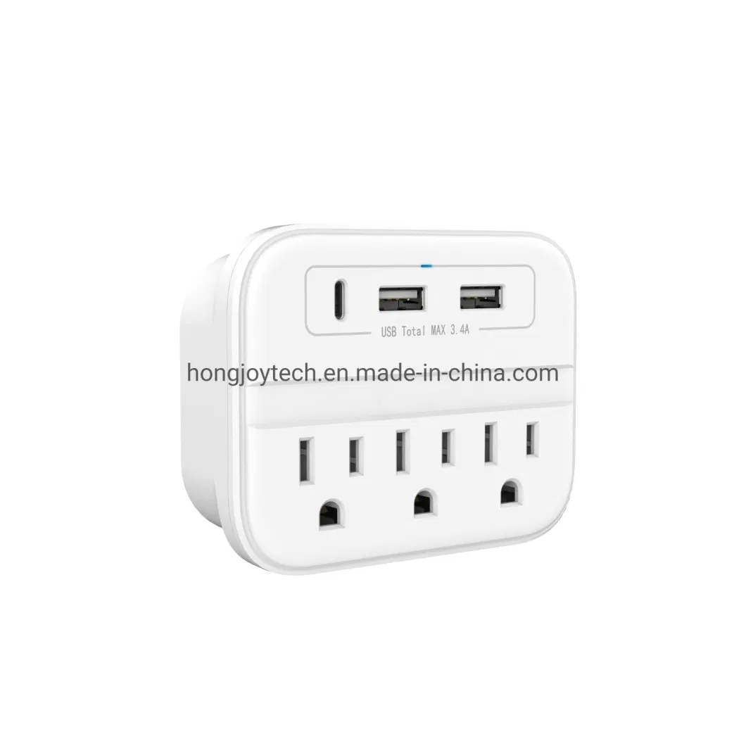 Amazon Hot Selling Electrical Switch Socket, Plug in Wall Tap Outlet Extender with CE RoHS FCC UL Testing Reports &amp; 5V 3.4A Tripple USB Ports and Phone Holder