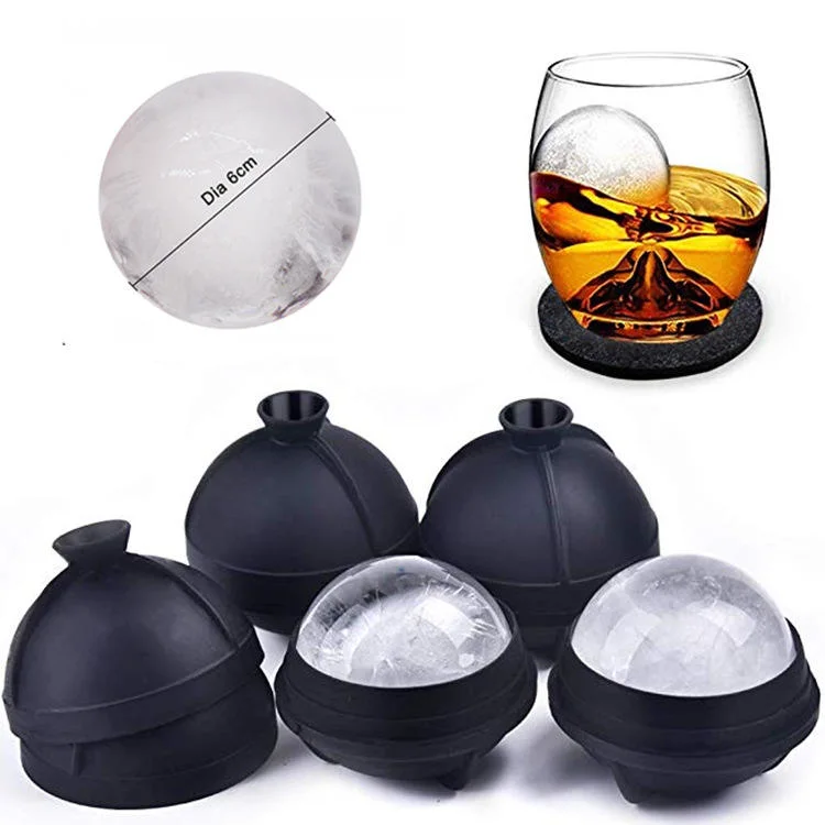 Large Silicone Round Cube Built in Funnel Whiskey Cocktails 6cm Maker Ice Sphere Ball Molds