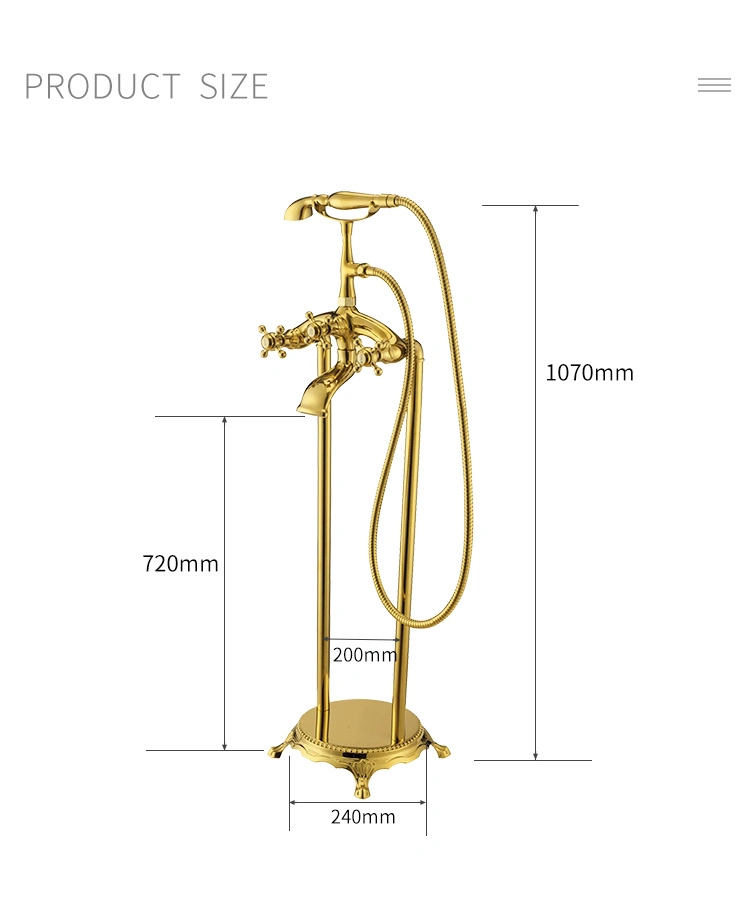 Classical Full Brass Retro Floor-Standing Double-Column Vertical European-Style Chaise Bathtub Faucet