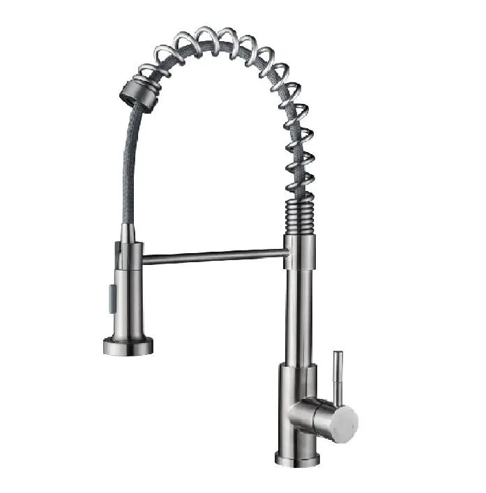 304 Stainless Steel Modern Spiral Spring Single Handle Single Hole Deck Mount Stain Pull out Anti Splash Kitchen Sink Faucets