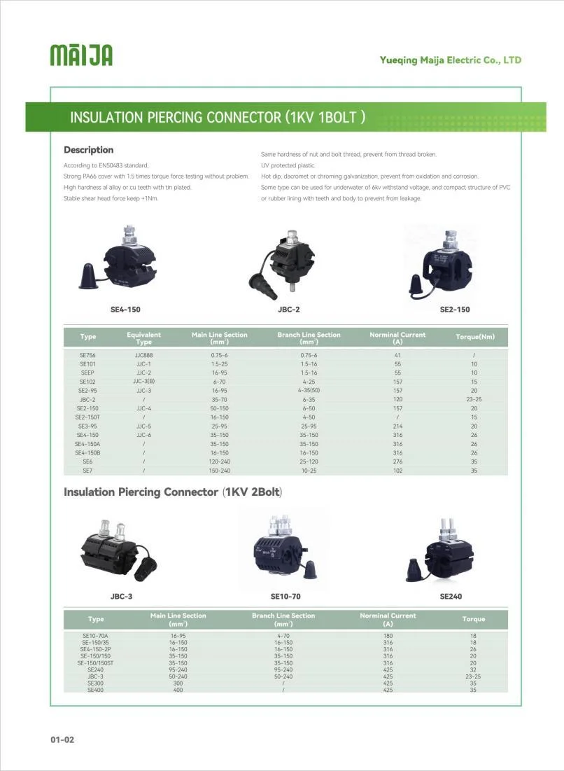 Low Voltage Cable Insulated Clamp ABC Accessories Insulation Piercing Connector