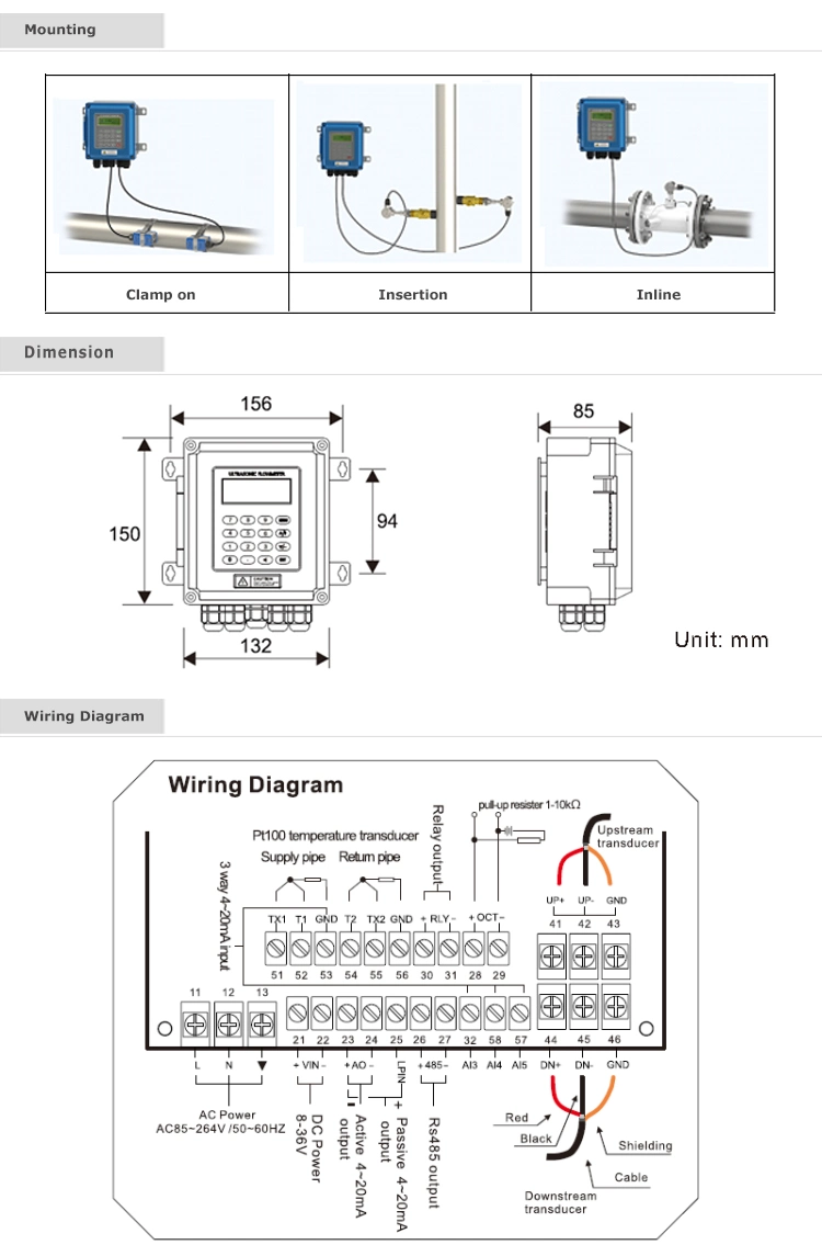 Ultrasonic Flow Meter for Tap Water Pure Liquid Measure Flow and Thermal