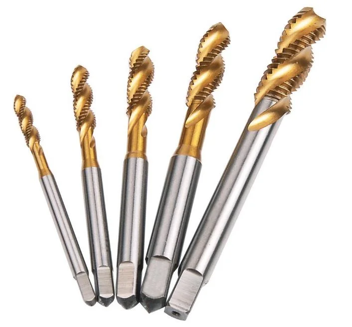 5 PCS Titanium Coated HSS Spiral Flute Metric Taps Set