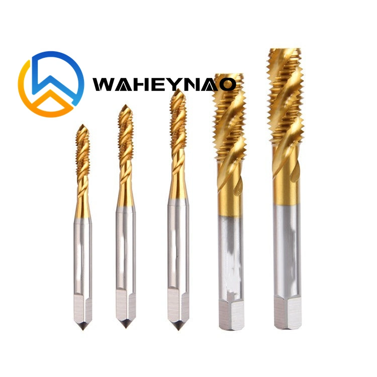 Waheynao Tin Coated Hsse Machine Taps M2 M3 M4 M5 M6 Hssco5 Hssco8 Spiral Flute Taps for Stainless Steel