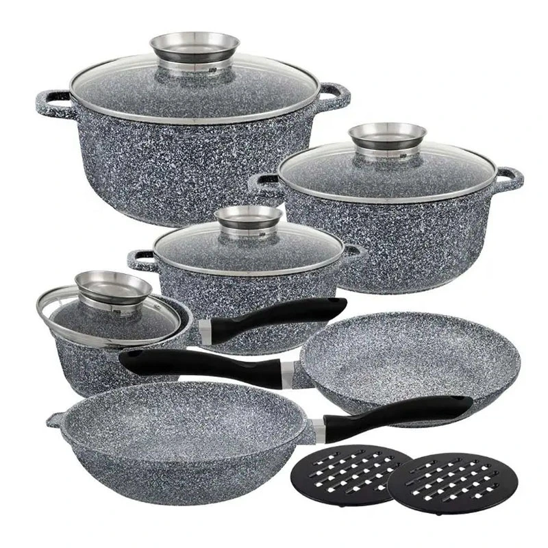 Popular 10PCS Die Casting Aluminum Cookware Set Granite Non-Stick Cook Pot Milk Pot 20/24/28cm Casserole Set with 28cm Fry Pan