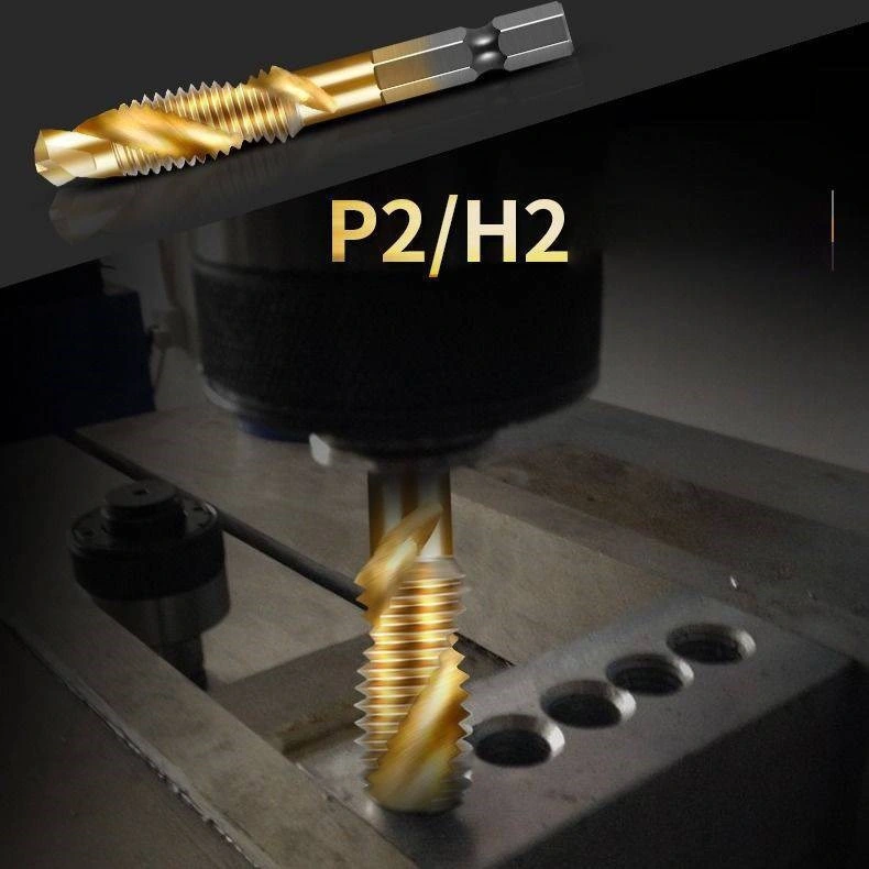 HSS Machine Taps Titanium-Plated Three-in-One Cutting Tools Drilling and Chamfering M6*1.0