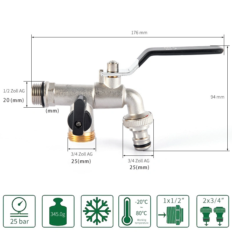 Brass Ball Valve Large Flow Faucet Used for Garden Hoses/Outdoor Antifreeze Tap/Washing Machines/Double Outlet Tap